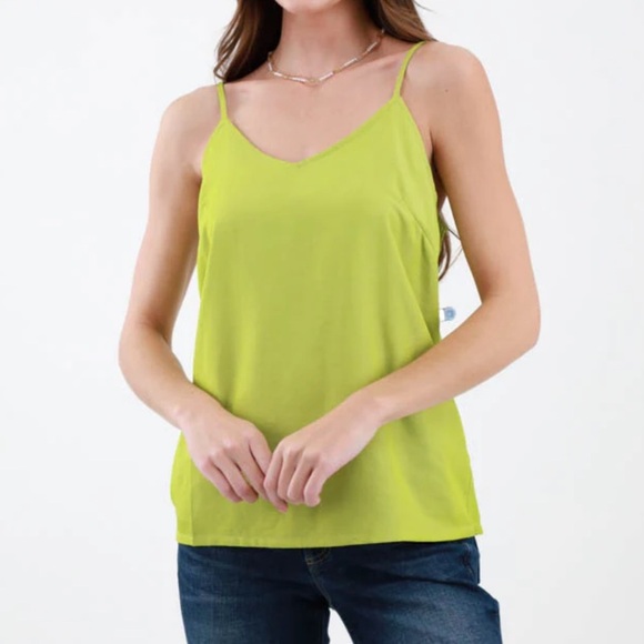 High Street chartreuse tie spaghetti strap vneck camisole top blouse women's XS - Picture 1 of 7